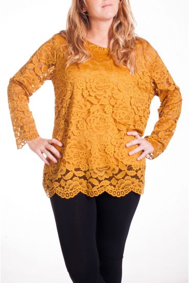 GRANDE TAILLE TUNIQUE DENTELLE 4314 MOUTARDE