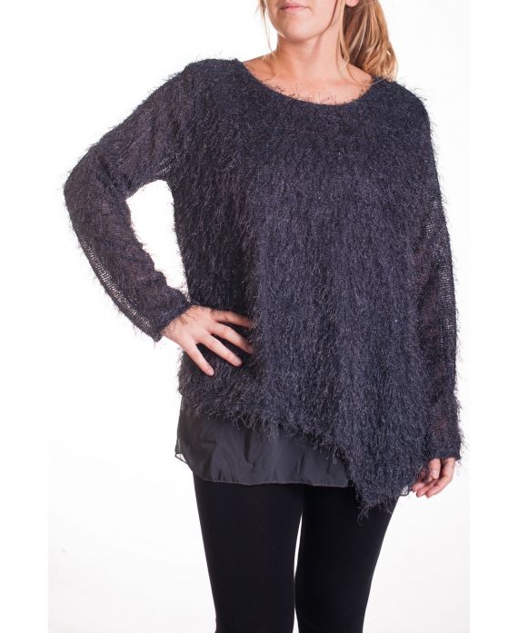 GRANDE TAILLE PULL TUNIQUE BI-MATIERE 4292 GRIS