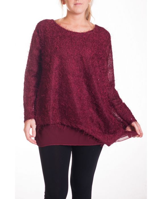 GRANDE TAILLE PULL TUNIQUE BI-MATIERE 4292 BORDEAUX