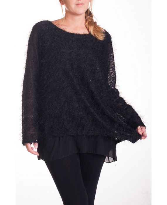 GRANDE TAILLE PULL TUNIQUE BI-MATIERE 4292 NOIR