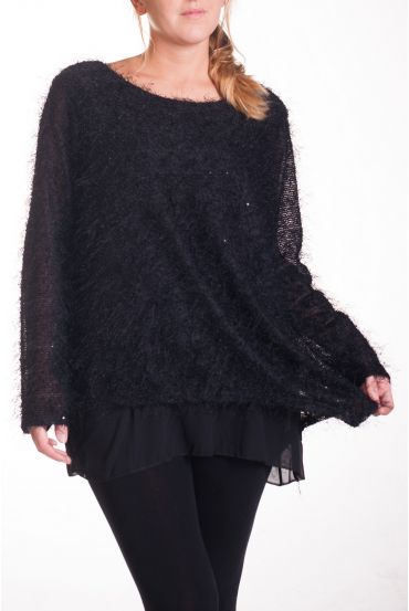 GRANDE TAILLE PULL TUNIQUE BI-MATIERE 4292 NOIR