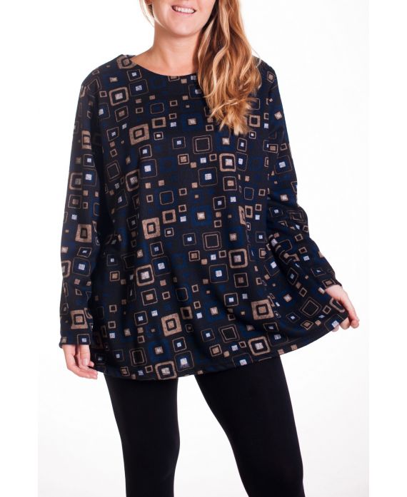 GRANDE TAILLE PULL IMPRIME 4326 BLEU