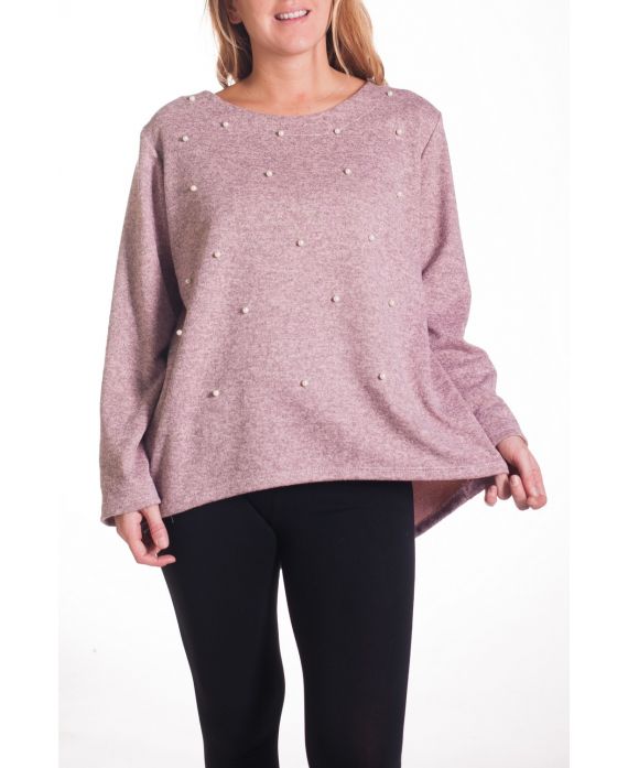 GRANDE TAILLE PULL PERLES DOS GUIPURE 4317 ROSE