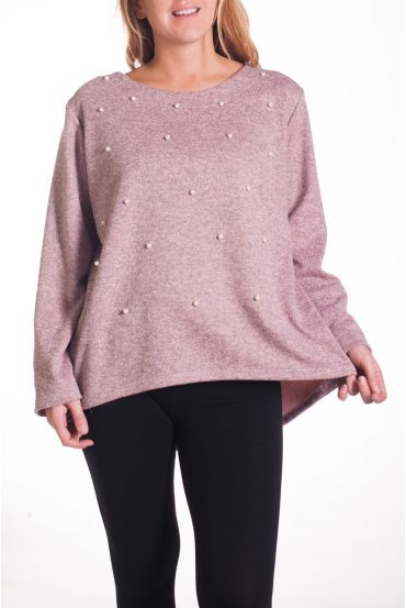 GRANDE TAILLE PULL PERLES DOS GUIPURE 4317 ROSE