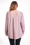 GRANDE TAILLE PULL PERLES DOS GUIPURE 4317 ROSE