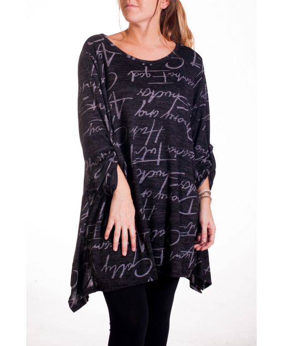 GRANDE TAILLE PULL TUNIQUE IMPRIME 4182 NOIR