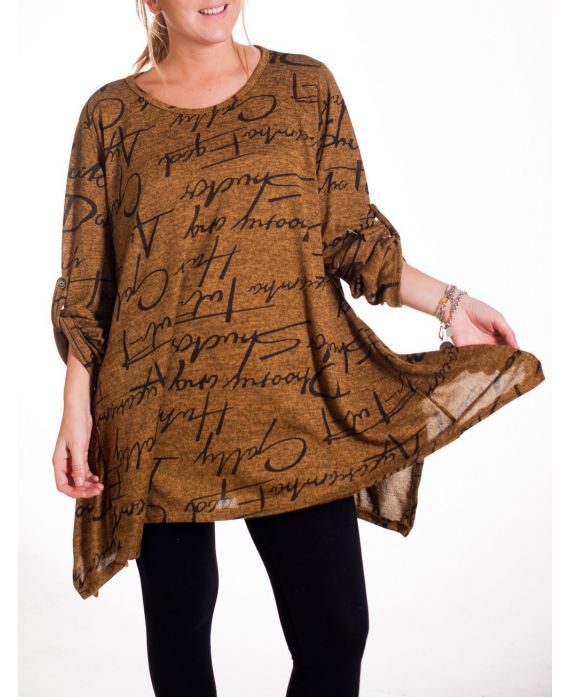 LARGE SIZE SWEATER TUNIC PRINTS 4182 BEIGE