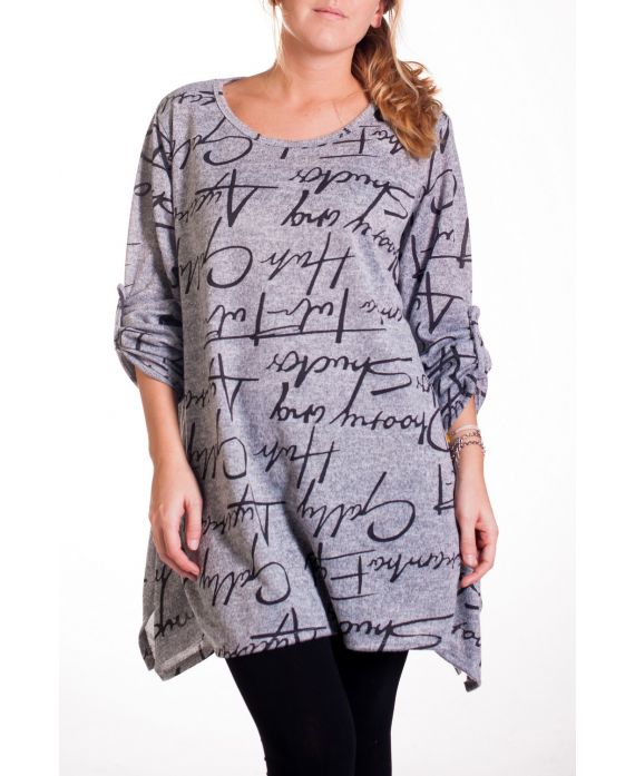 GRANDE TAILLE PULL TUNIQUE IMPRIME 4182 GRIS