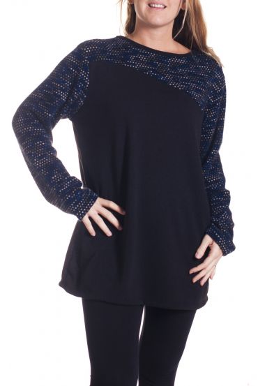 GRANDE TAILLE PULL BI-MATIERE 4354 BLEU