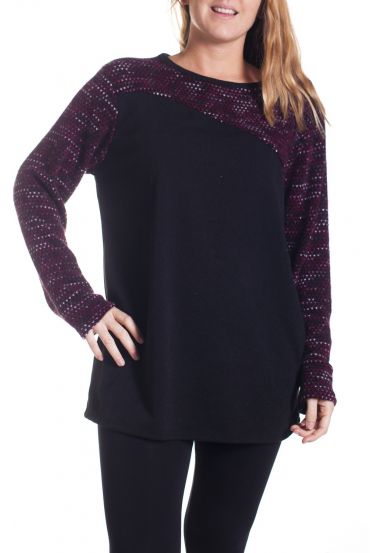 GRANDE TAILLE PULL BI-MATIERE 4354 BORDEAUX