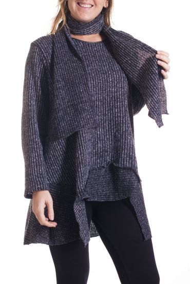 GRANDE TAILLE PULL TUNIQUE + ECHARPE 4351 GRIS