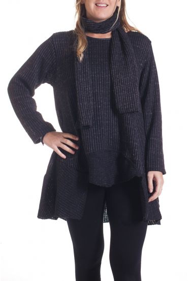 GRANDE TAILLE PULL TUNIQUE + ECHARPE 4351 NOIR