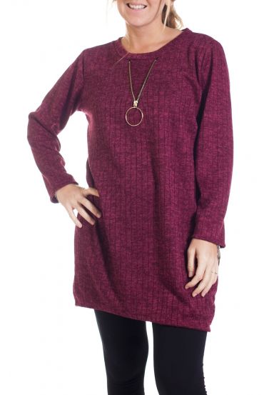 DI GRANDI DIMENSIONI MAGLIONE TUNICA SCOLLO CON ZIP FANTASIA 4350 BORDEAUX