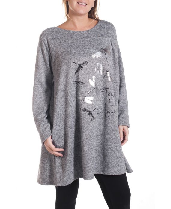 LARGE SIZE SWEATER TUNIC DRAGONFLY 4349 GREY
