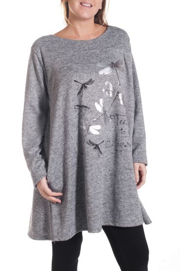 LARGE SIZE SWEATER TUNIC DRAGONFLY 4349 GREY