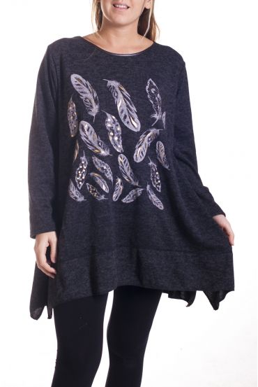 GRANDE TAILLE PULL TUNIQUE PLUMES 4346 NOIR