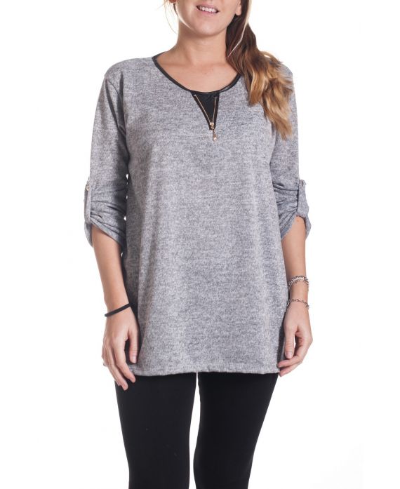 GRANDE TAILLE PULL ENCOLURE ZIP 4345 GRIS