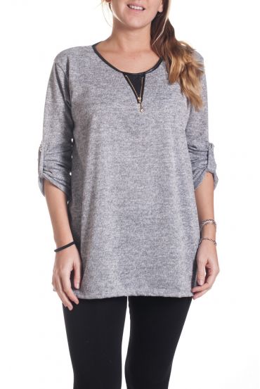 GRANDE TAILLE PULL ENCOLURE ZIP 4345 GRIS