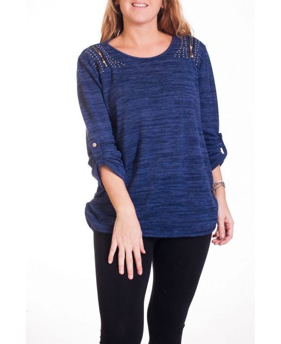 GRANDE TAILLE PULL EPAULES CLOUTEES 4341 BLEU