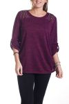 GRANDE TAILLE PULL EPAULES CLOUTEES 4341 BORDEAUX