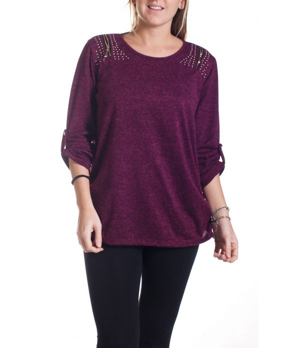 GRANDE TAILLE PULL EPAULES CLOUTEES 4341 BORDEAUX