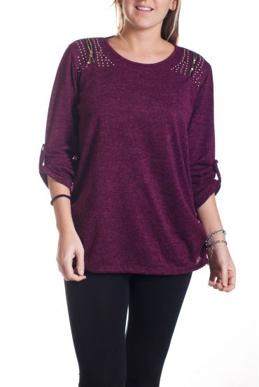 GRANDE TAILLE PULL EPAULES CLOUTEES 4341 BORDEAUX