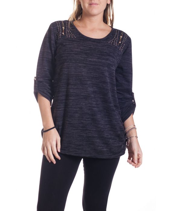 GRANDE TAILLE PULL EPAULES CLOUTEES 4341 NOIR