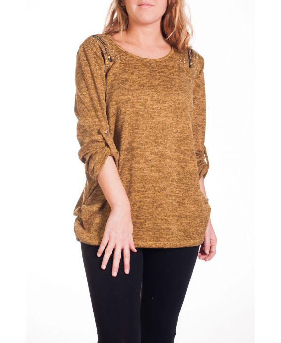 GRANDE TAILLE PULL EPAULES CLOUTEES 4341 MOUTARDE