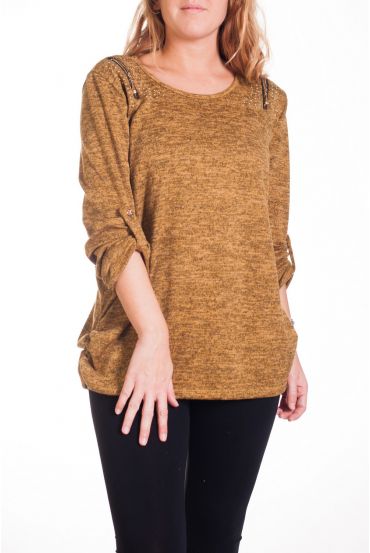 GRANDE TAILLE PULL EPAULES CLOUTEES 4341 MOUTARDE