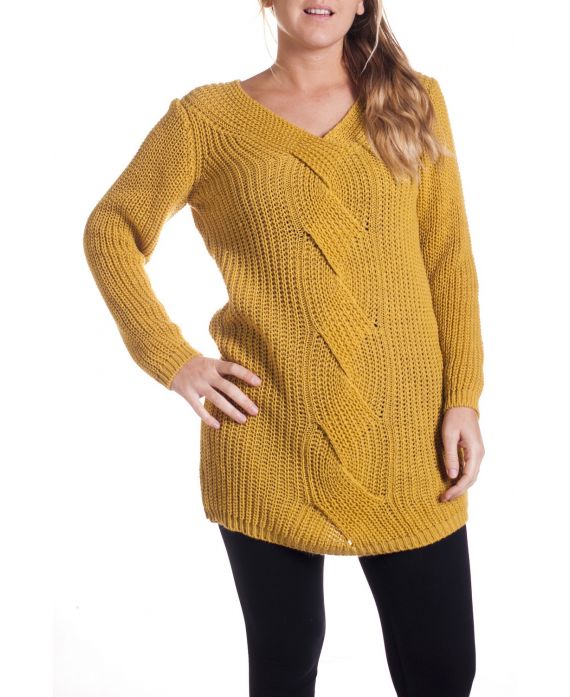 GRANDE TAILLE PULL MOHAIR TORSADE 4336 MOUTARDE