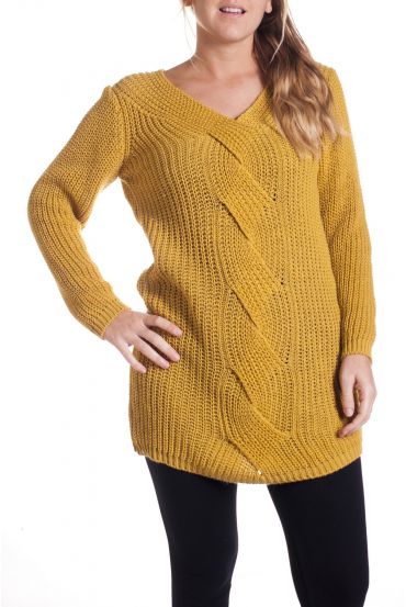 GRANDE TAILLE PULL MOHAIR TORSADE 4336 MOUTARDE