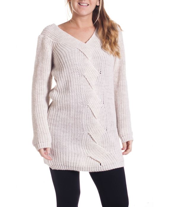 GRANDE TAILLE PULL MOHAIR TORSADE 4336 BEIGE