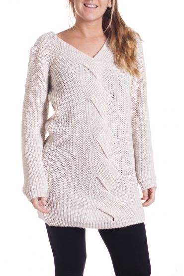 GRANDE TAILLE PULL MOHAIR TORSADE 4336 BEIGE