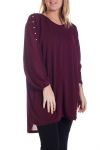 GRANDE TAILLE PULL TUNIQUE PERLES 4334 BORDEAUX