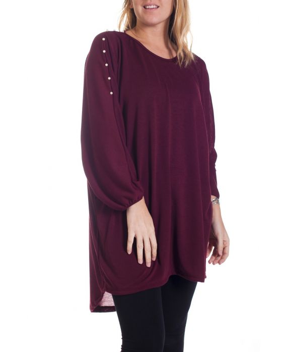 GRANDE TAILLE PULL TUNIQUE PERLES 4334 BORDEAUX