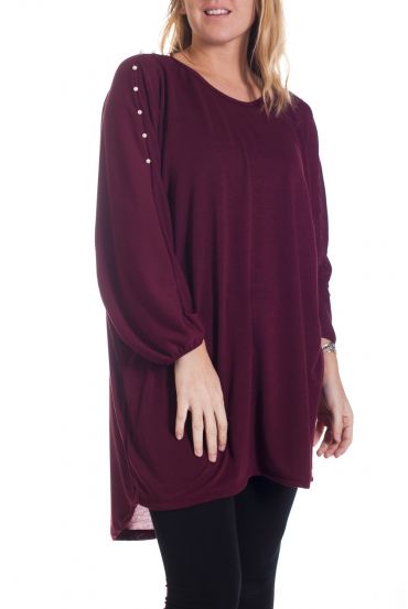 GRANDE TAILLE PULL TUNIQUE PERLES 4334 BORDEAUX