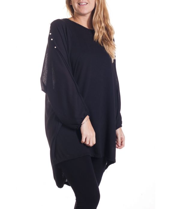 GRANDE TAILLE PULL TUNIQUE PERLES 4334 NOIR