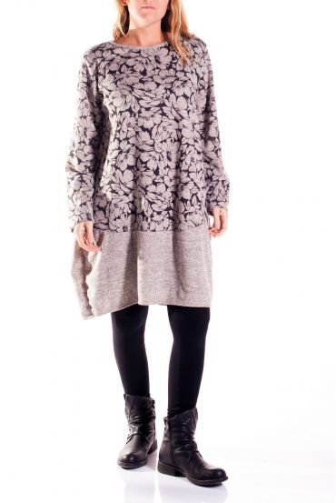 LARGE SIZE SWEATER DRESS PRINTED 4333 BEIGE