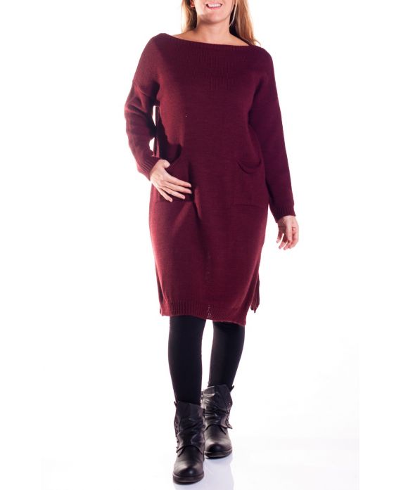 GRANDE TAILLE ROBE MAILLE 2 POCHES 4332 BORDEAUX