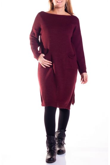 GRANDE TAILLE ROBE MAILLE 2 POCHES 4332 BORDEAUX