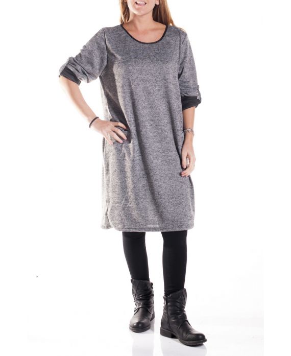 GRANDE TAILLE PULL ROBE 2 POCHES 4331 GRIS