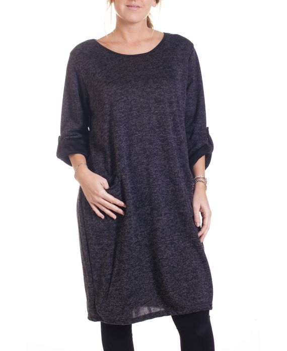 GRANDE TAILLE PULL ROBE 2 POCHES 4331 NOIR