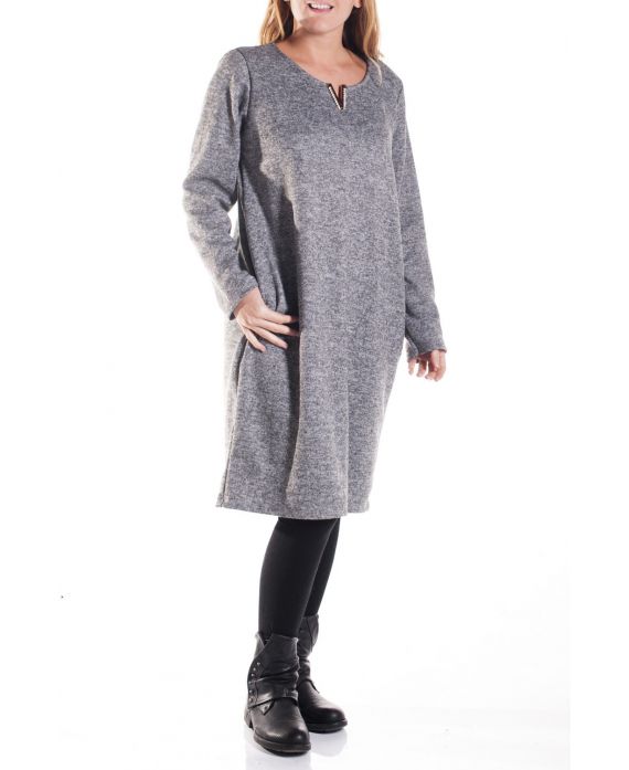 GRANDE TAILLE ROBE ENCOLURE V 4328 GRIS