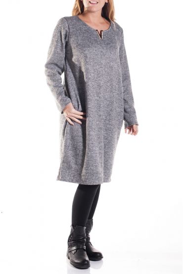 GRANDE TAILLE ROBE ENCOLURE V 4328 GRIS