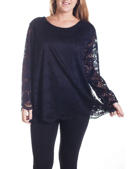 GROOT FORMAAT LACE TOP 4325 ZWART