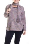 GRANDE TAILLE PULL COLORE + ECHARPE 4318 BEIGE