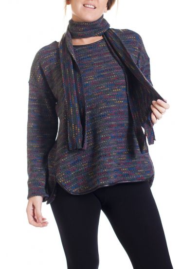 GRANDE TAILLE PULL COLORE + ECHARPE 4318 GRIS