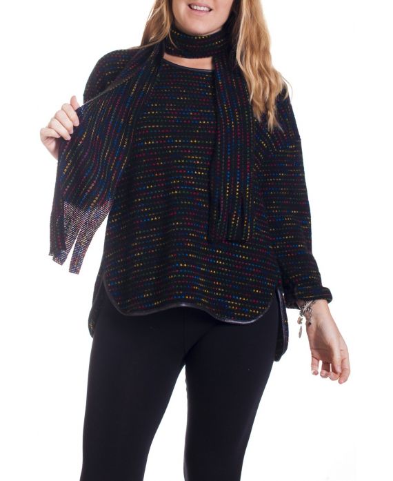 GRANDE TAILLE PULL COLORE + ECHARPE 4318 NOIR