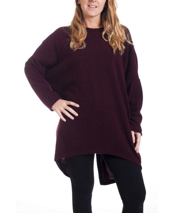 GRANDE TAILLE PULL TUNIQUE 4316 BORDEAUX