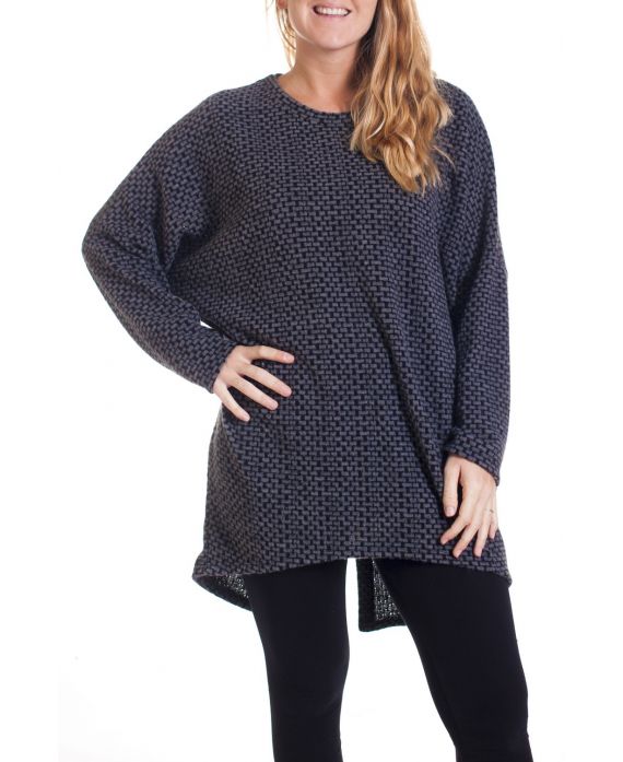 GRANDE TAILLE PULL TUNIQUE 4316 GRIS